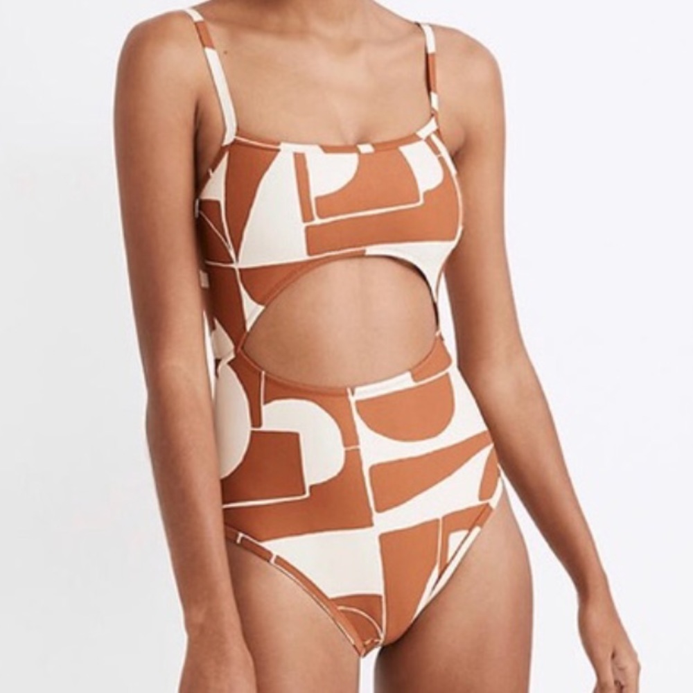 Madewell Brown and Cream One Piece Swimsuit